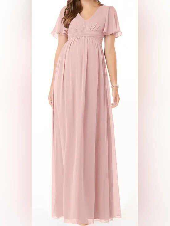 Azazie Dresses & Skirts - Azazie Blush Pink Flutter-Sleeve Empire Maxi Dress